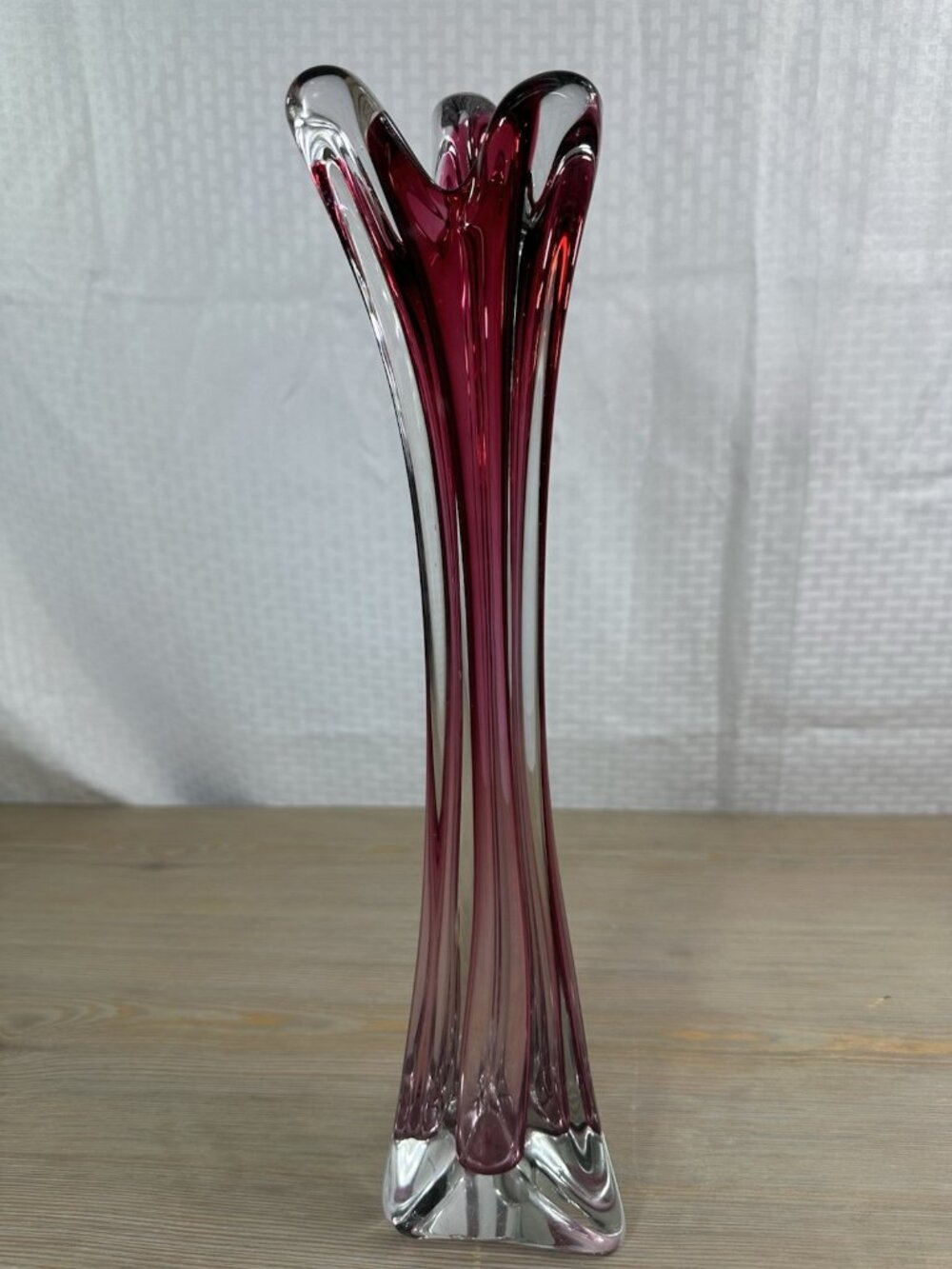 Vintage Murano Sommerso Vase Mid Century Modern Glass Cranberry Vase Tall READ